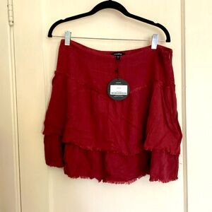 Burgundy/Mauve Linen Double Tiered Mini Skirt